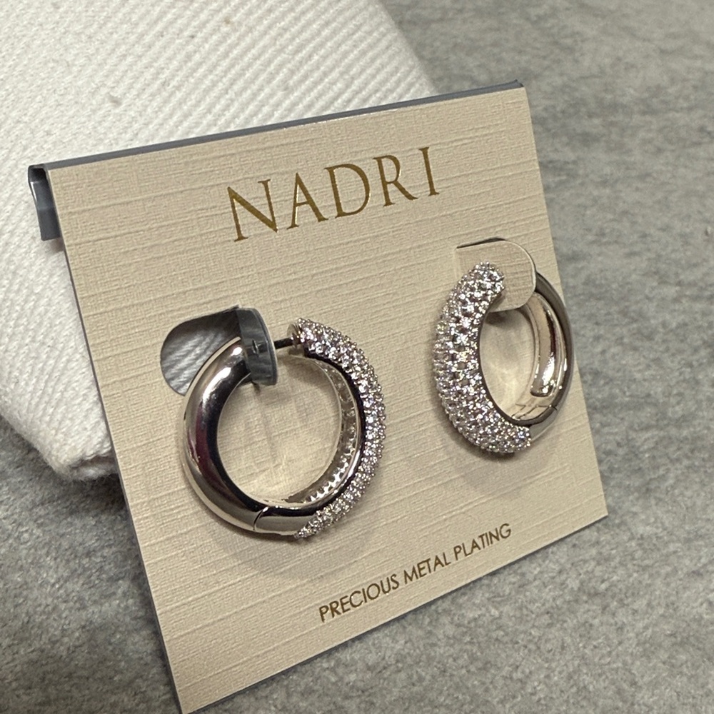 Nadri Cleo Pave Hoop Earrings in Silver NWT - Picture 3 of 4